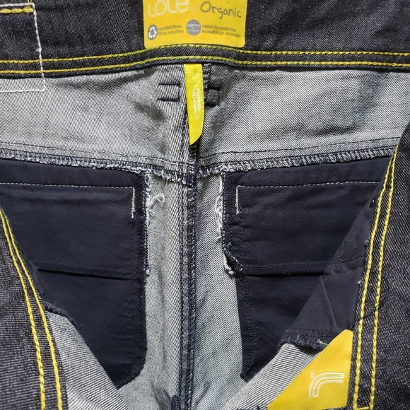 Lolé Organic Recycled Fibre Flared Leg Stretch Denim Yellow Threading S-12 NWOT - Picture 8 of 10